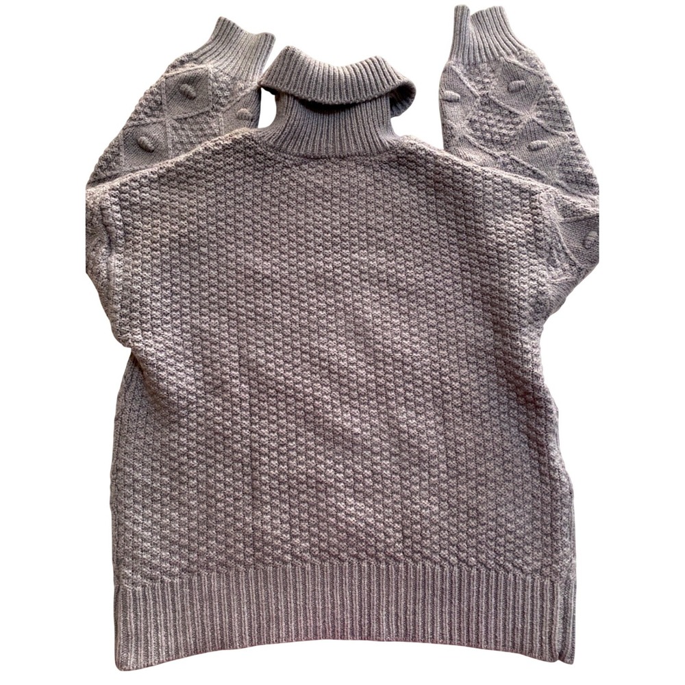 Time and Tru Gray Diamond Cable Knit Bobble Turtleneck Sweater Women's Lg 12-14 - Picture 8 of 8